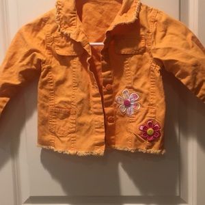 Orange embellished girls flower Jean jacket embroider raw hem no tag see below